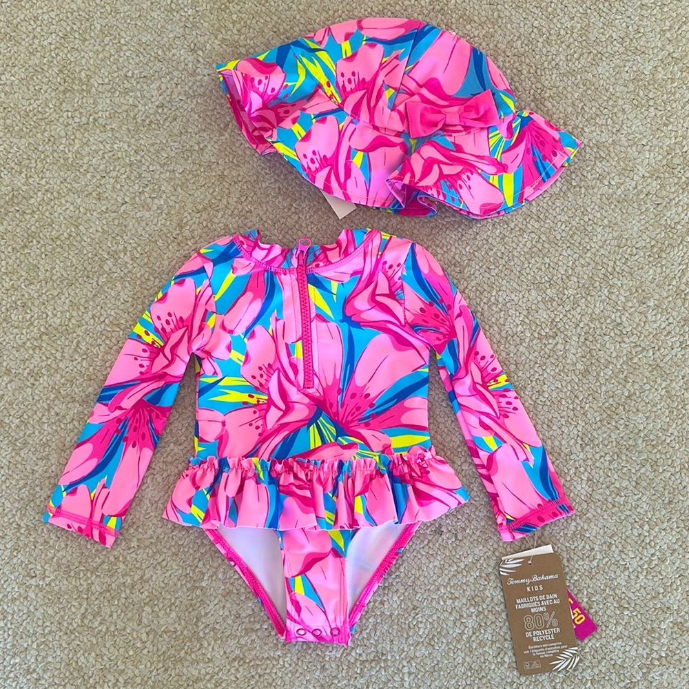 Tommy Bahama Floral One-Piece Swimsuit with Hat